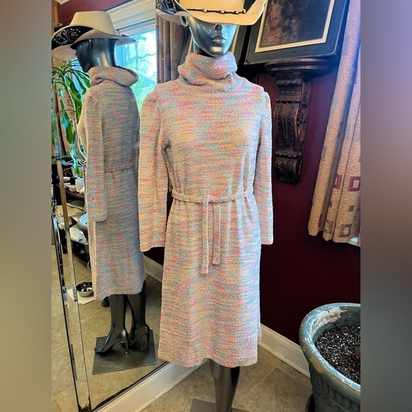 Vintage Dresses & Skirts - Vintage Knit Mock Turtleneck Multi-Color Sweater Dress